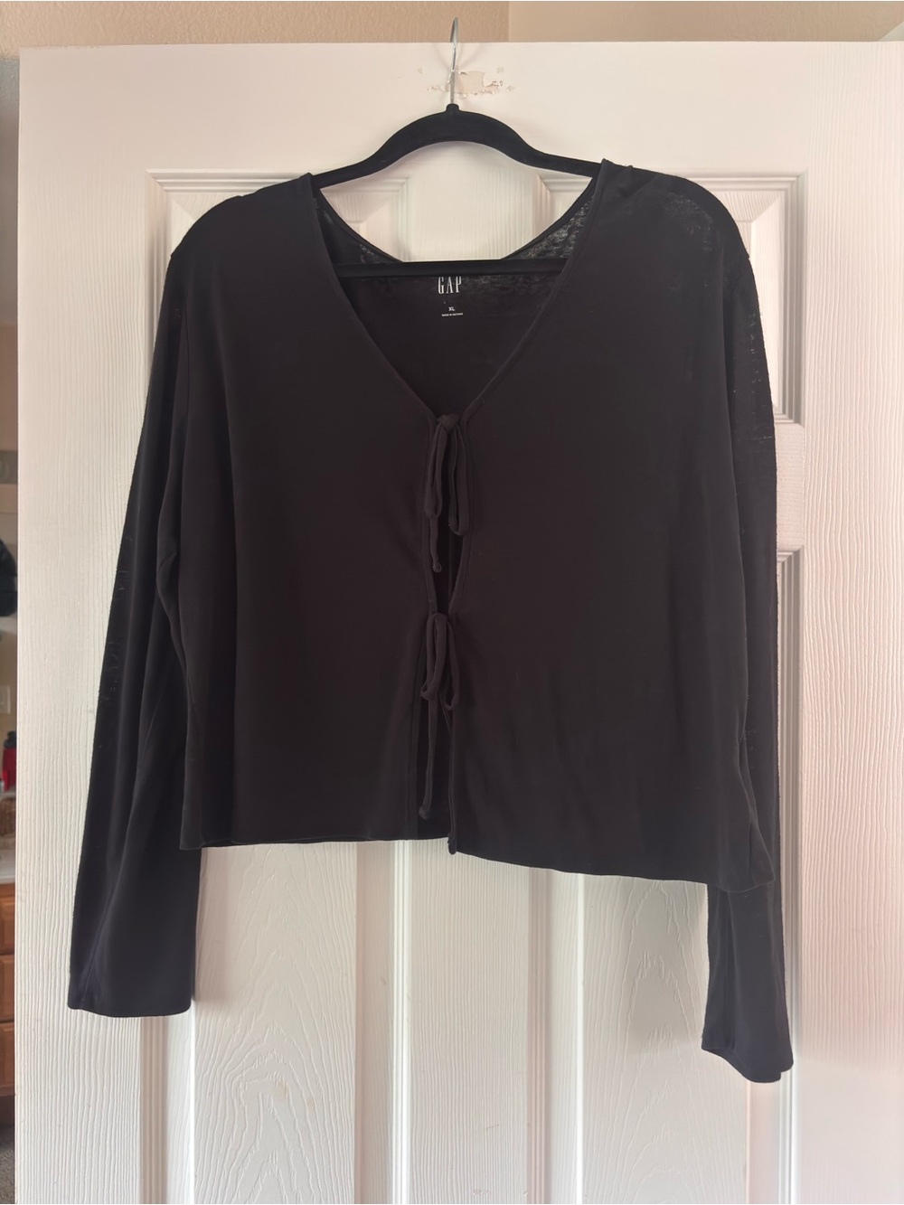 GAP Black Tie-Front Long Sleeve Top